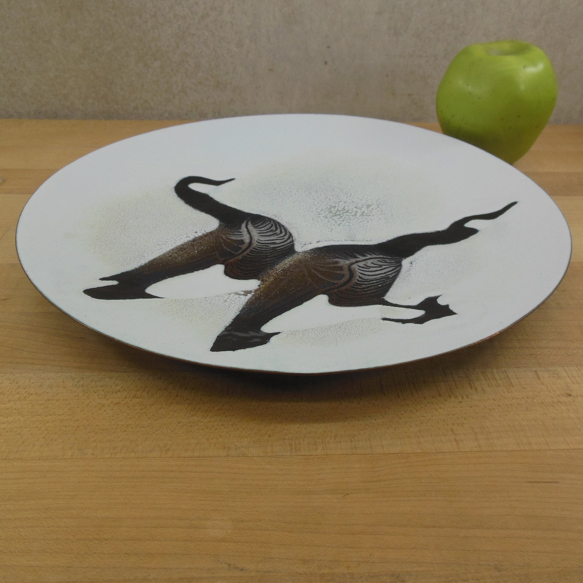Norman Brumm Enamel Copper Dish Art Plate 2 Geese vintage