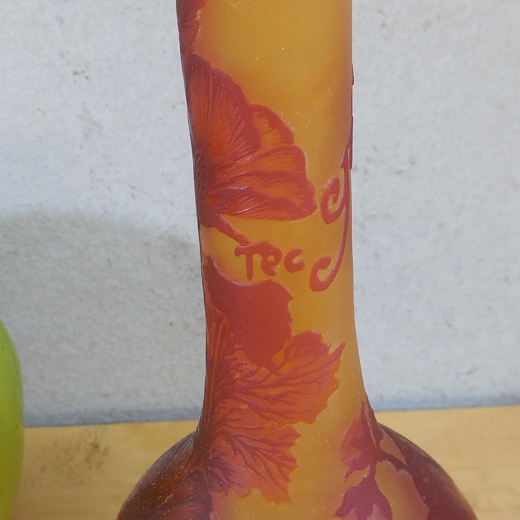 TEC Galle Styled Floral Cameo Glass Bud Vase Red Amber 8.5" signed