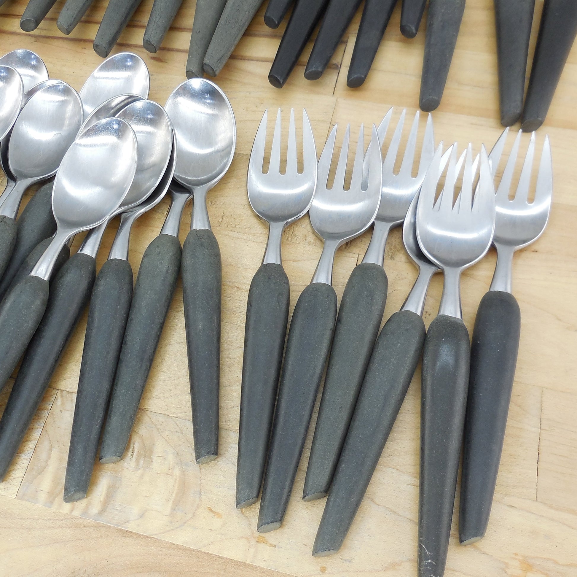 Grenadier Japan Forged Stainless Black Handle Flatware 48 Pc. Lot MCM