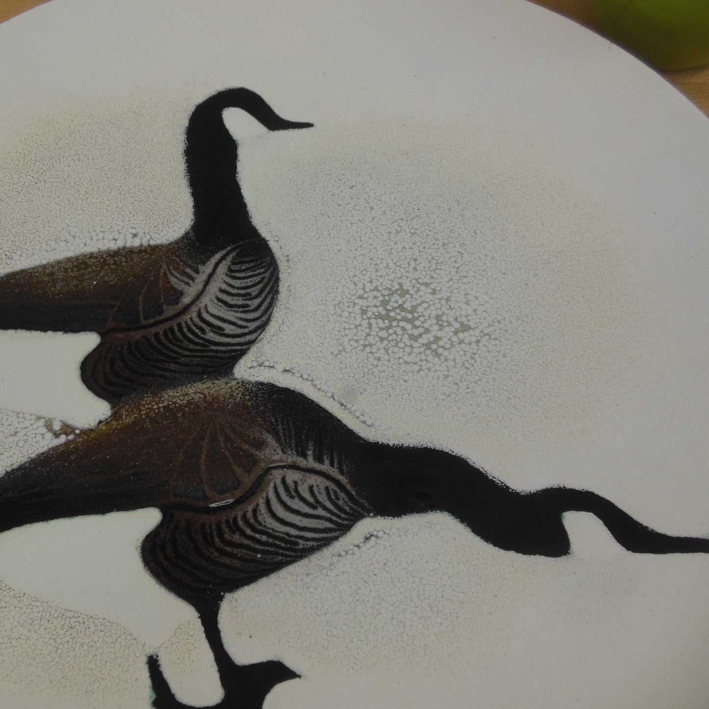 Norman Brumm Enamel Copper Dish Art Plate 2 Geese black brown white