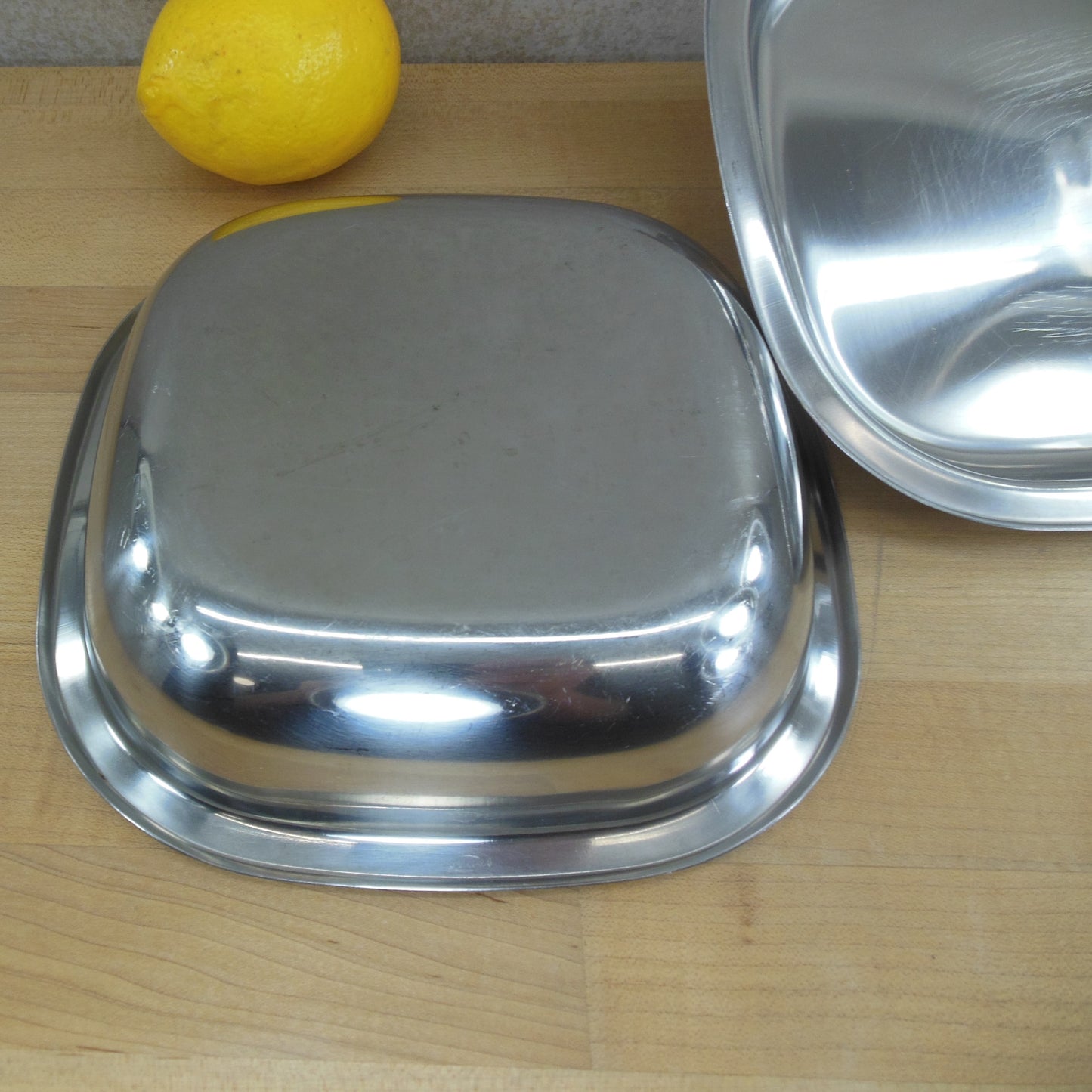 Gense Sweden 18-8 Stainless Lidded Square Dish Bowl Hinged Knob MCM