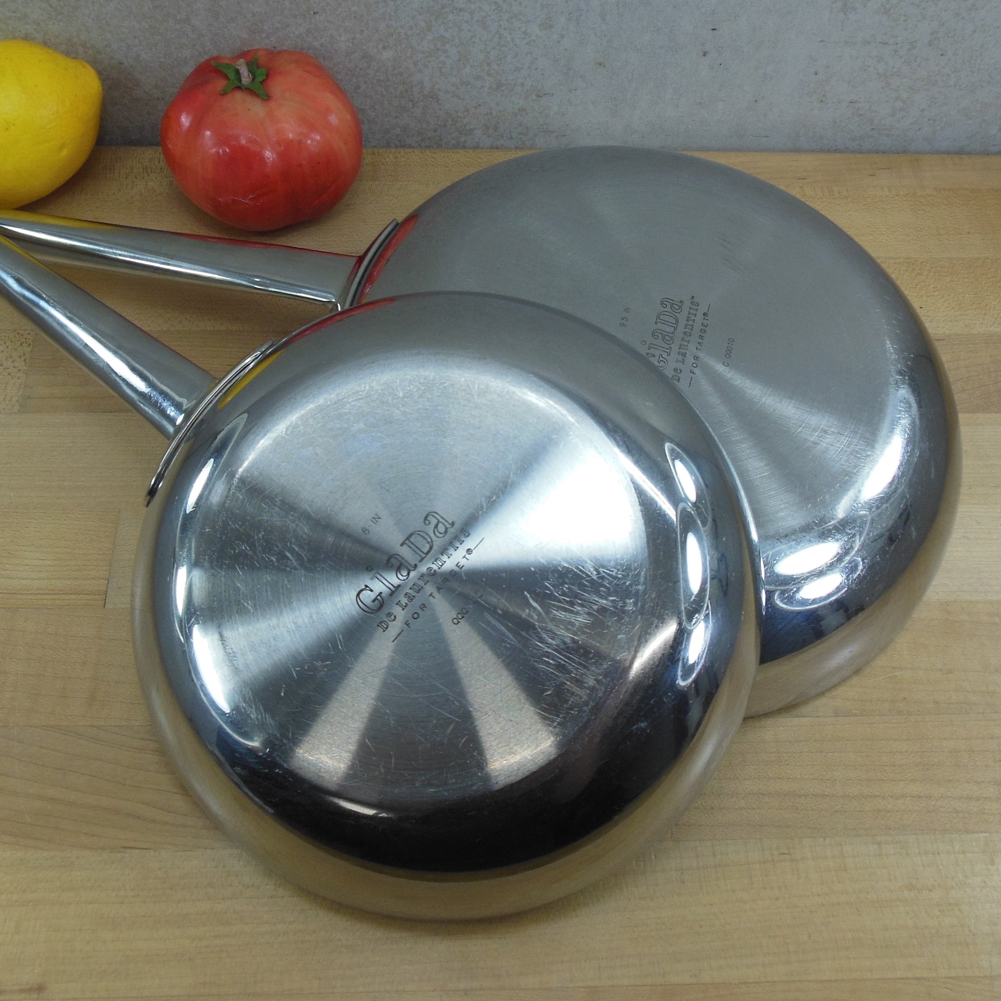 Giada de Laurentiis Pair Tri-Ply Stainless Fry Pan Skillets 8" 9.5" Bottom