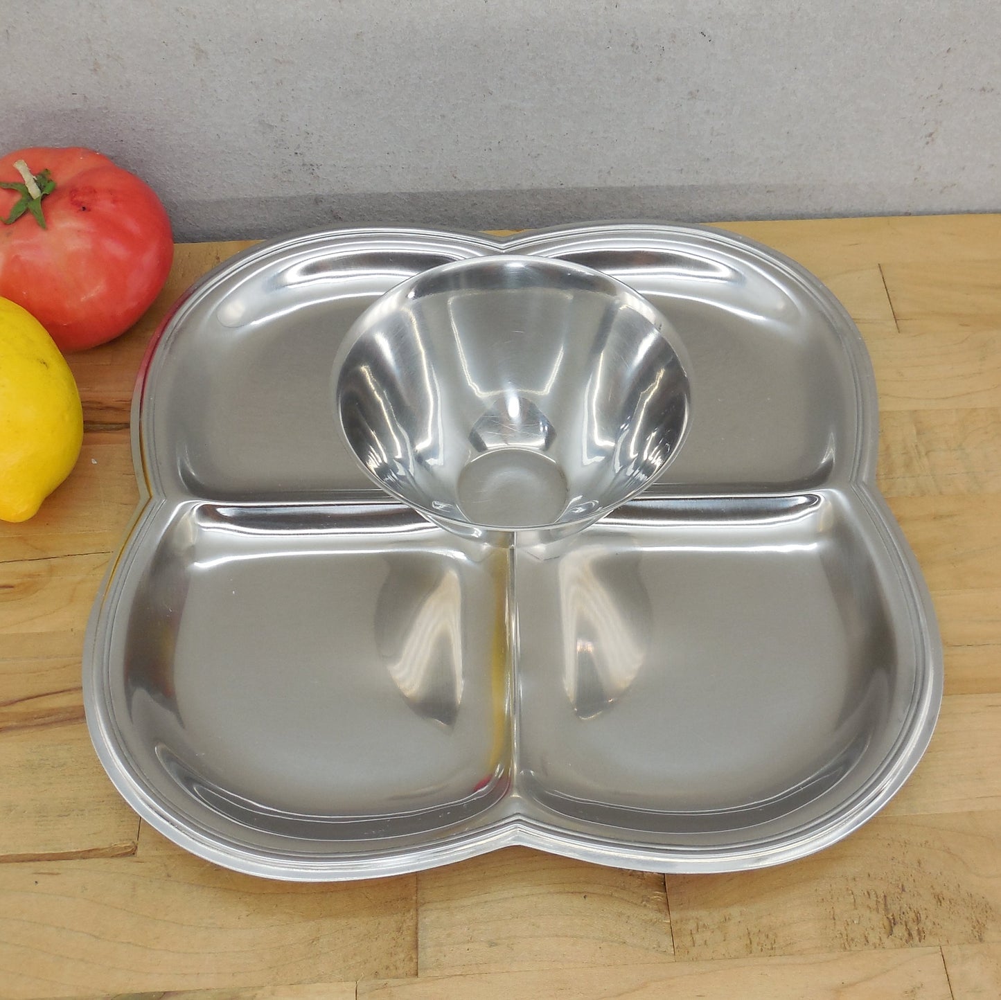 GABIS Sweden Stainless 4 Compartment Appetizer Relish Chip Dip Tray Used
