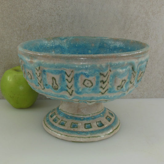 Guido Gambone Italy Pottery Pedestal Centerpiece Bowl Compote Turquoise Green