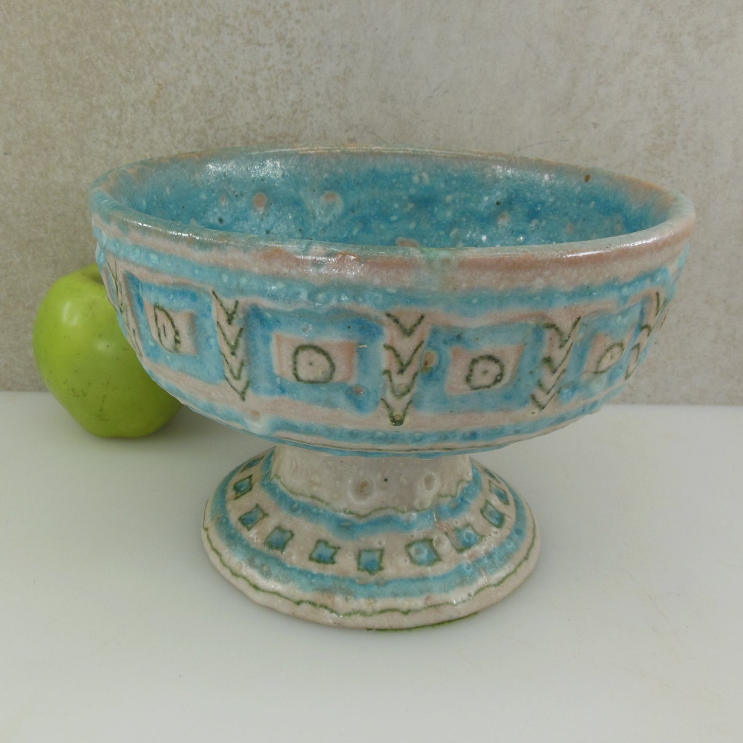 Guido Gambone Italy Pottery Pedestal Centerpiece Bowl Compote Turquoise Green