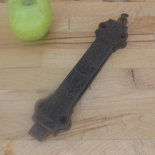 Antique Eastlake Victorian Spring Loaded Door Sliding Lock Latch Bolt Cast Iron