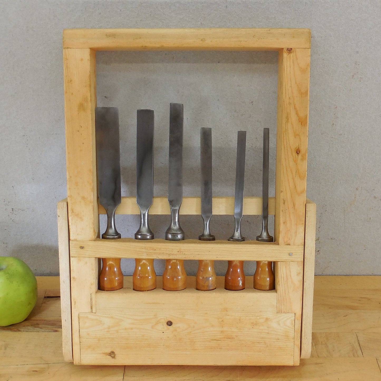 Golden Horse Brand China Wood Chisel 6 Set 1/4" to 1" Custom Rack Vintage