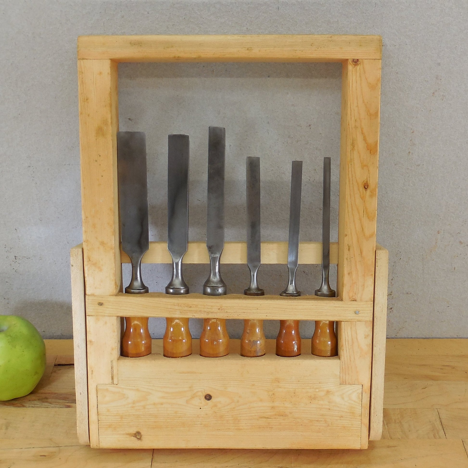 Golden Horse Brand China Wood Chisel 6 Set 1/4" to 1" Custom Rack Vintage