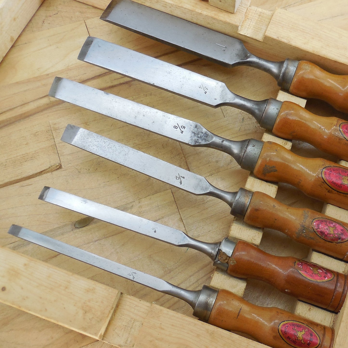 Golden Horse Brand China Wood Chisel 6 Set 1/4" to 1" Custom Rack steel