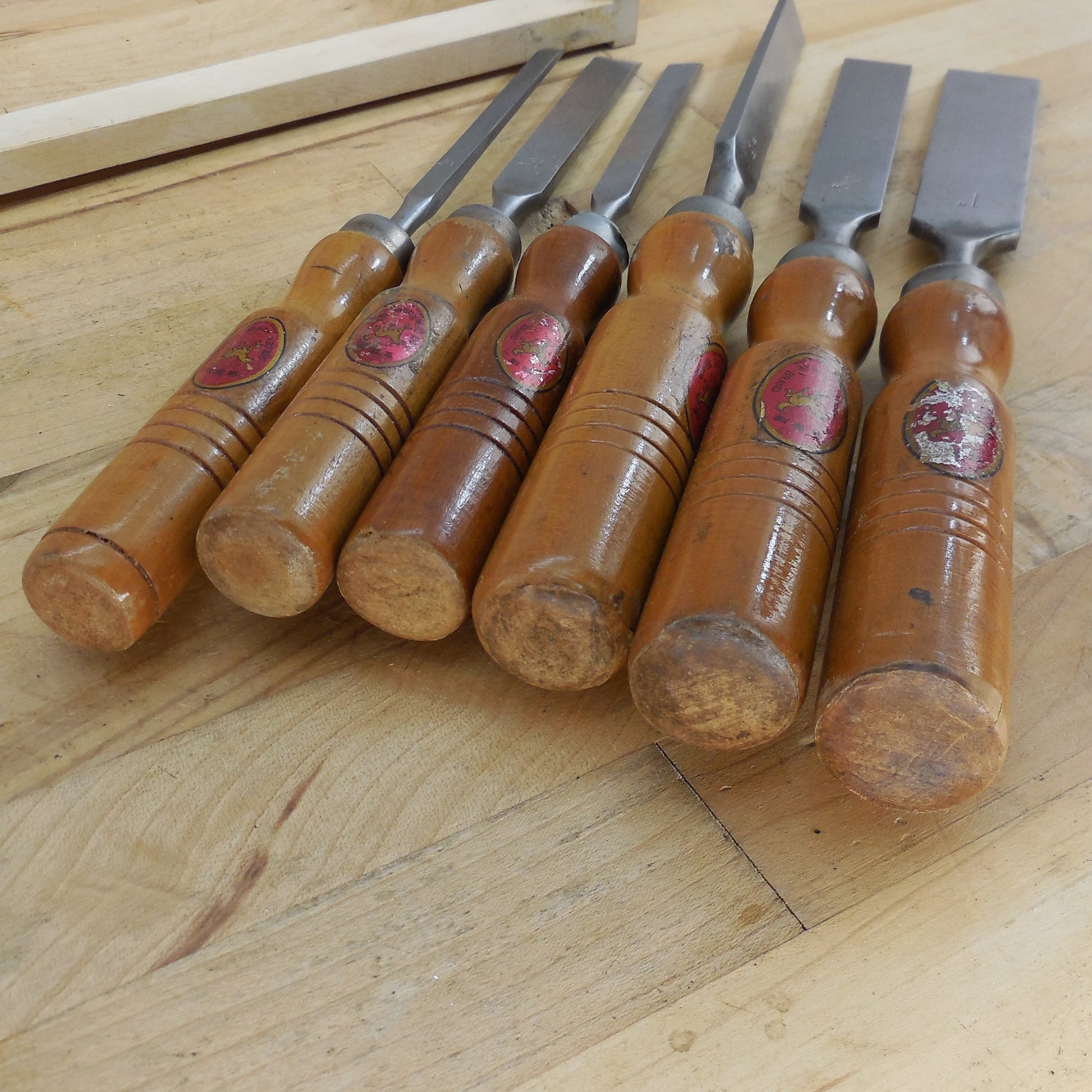 Golden Horse Brand China Wood Chisel 6 Set 1/4" to 1" Custom Rack Wood Handle