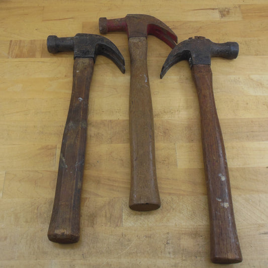 Estate 3 Lot Wood Handle Curved Claw Hammers - Dunlop & Other