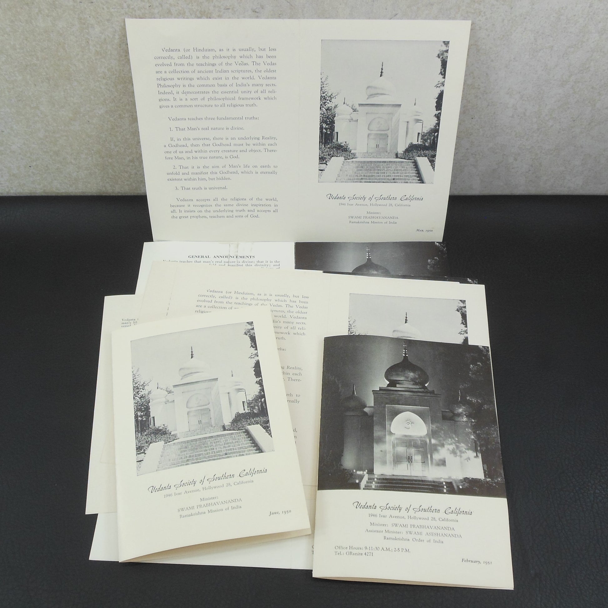 Vedanta Society of Southern California 11 Program Booklets 1950 1951