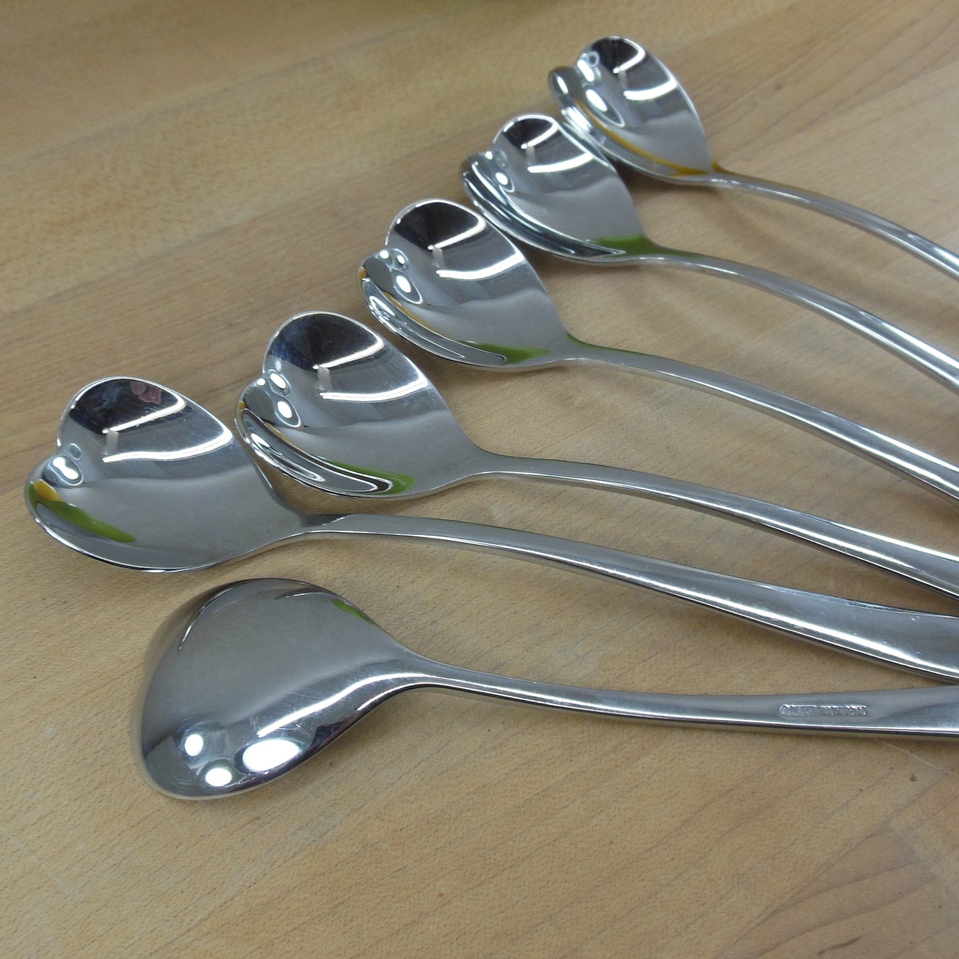 Alessi Italy Stainless Big Love Ice Cream Spoons 6.75" Heart Shaped - 6 Set Used