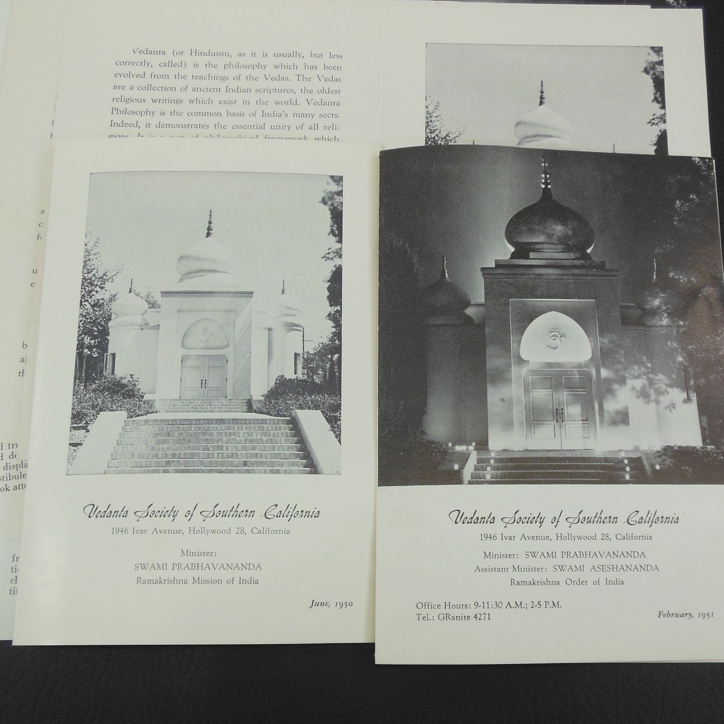 Vedanta Society of Southern California 11 Program Booklets 1950 1951 used