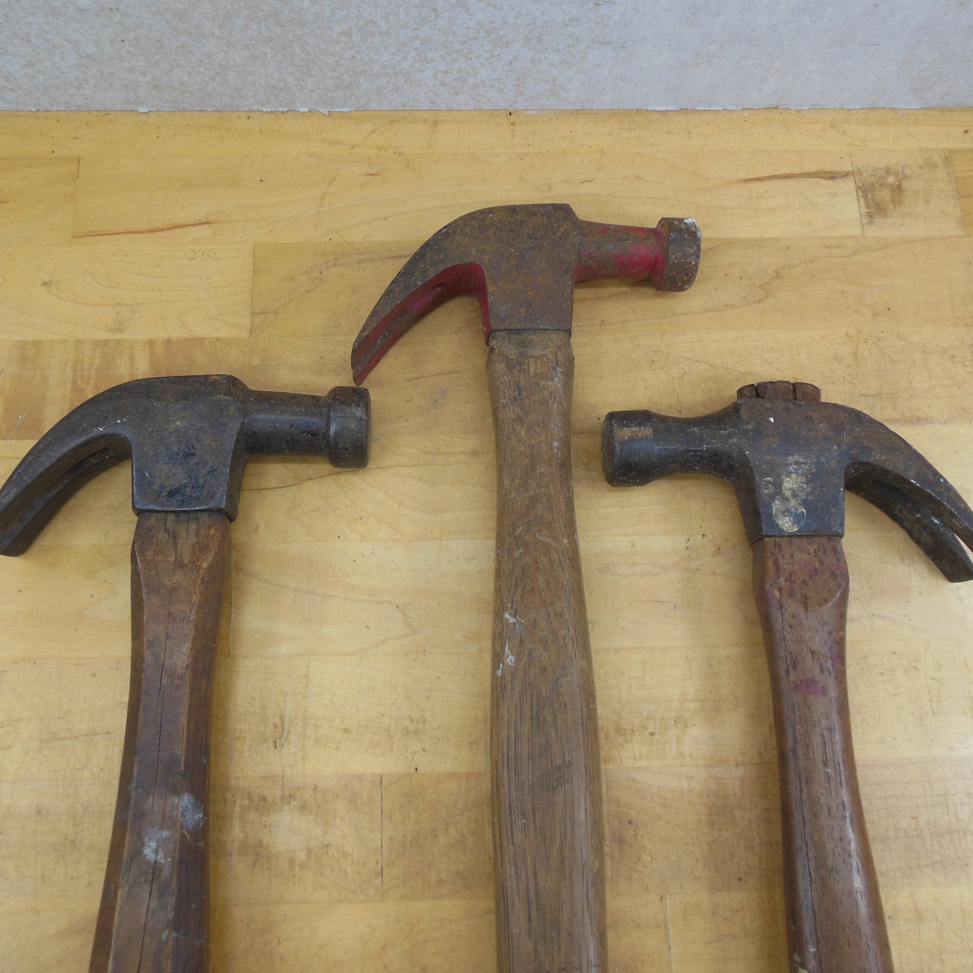 Estate 3 Lot Wood Handle Curved Claw Hammers - Dunlop & Other used