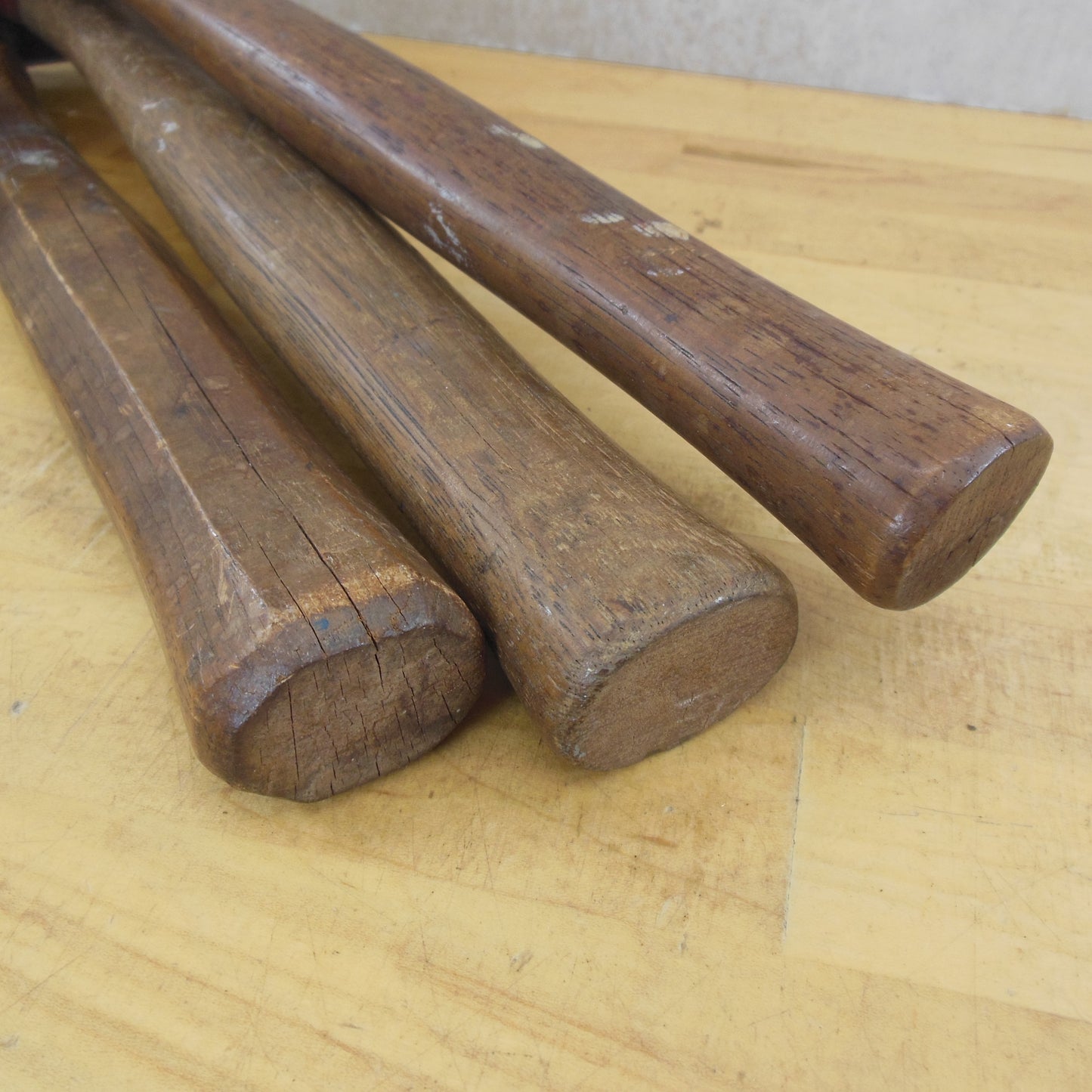 Estate 3 Lot Wood Handle Curved Claw Hammers - Dunlop & Other butt