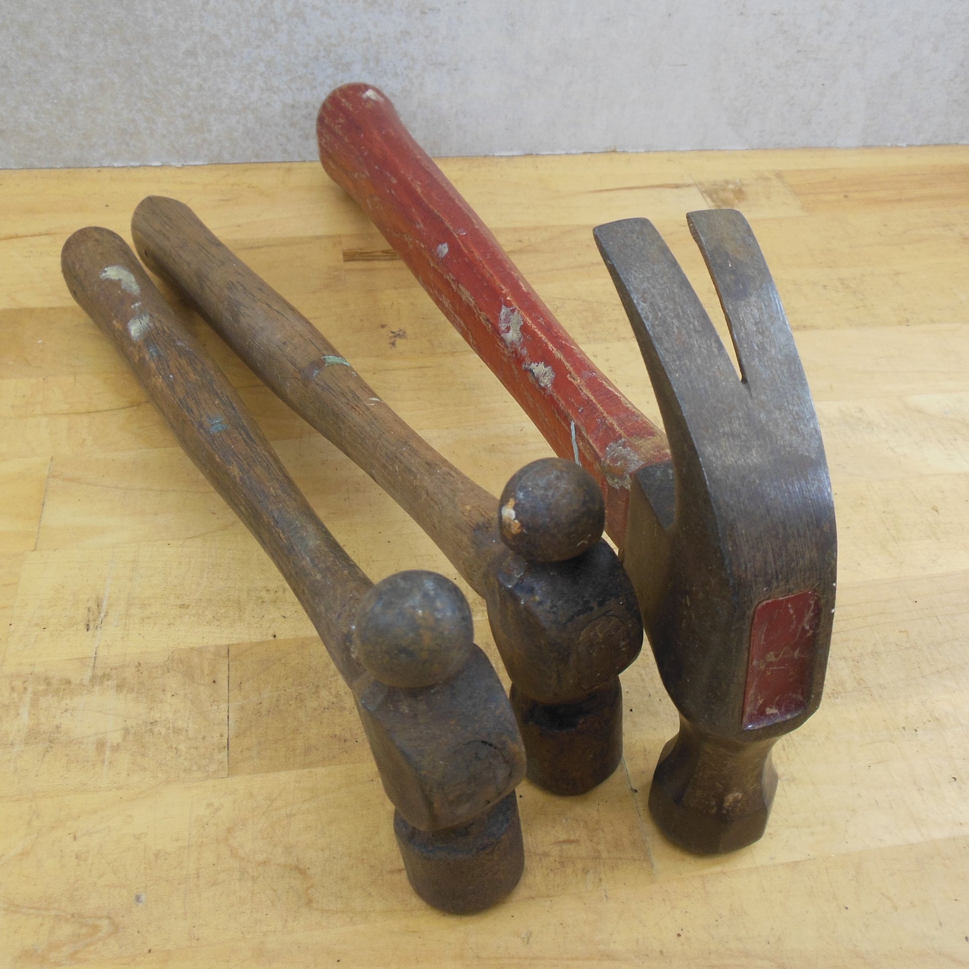 Estate 3 Lot Wood Handle Claw & Ball Peen Hammers unbranded