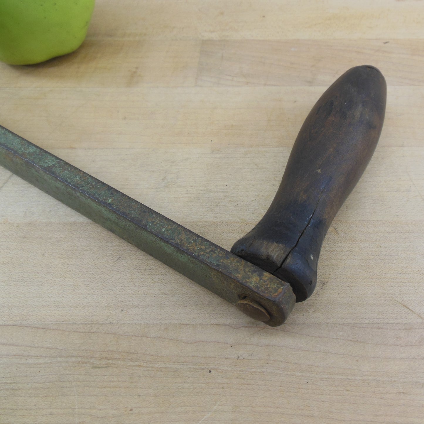 Mystery Flat Iron Bar Wood Crank Handle - Farm Engine Stove Home used