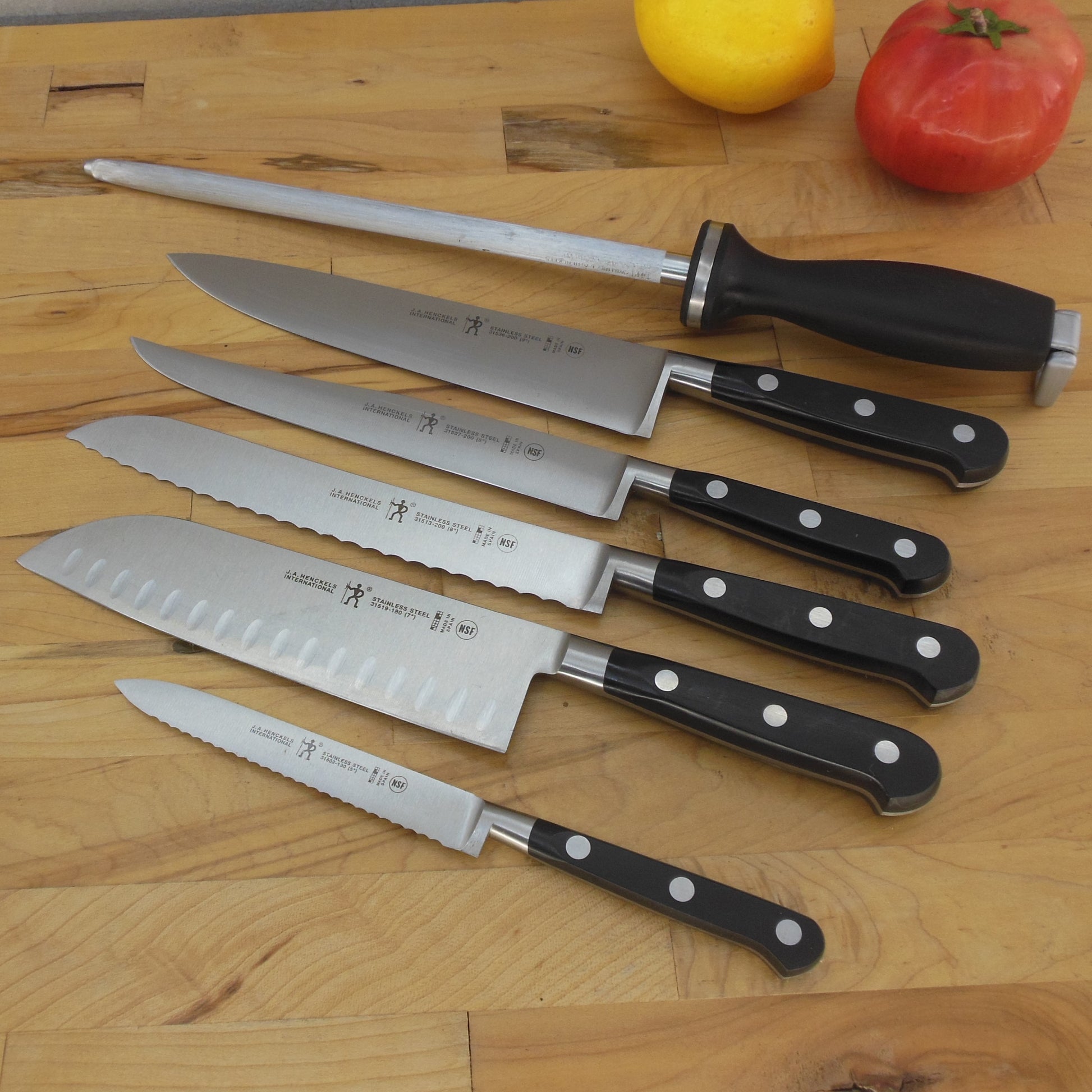 J.A. Henckels Spain 6 Set Stainless Kitchen Knives - Santoku Bread Utility Chef