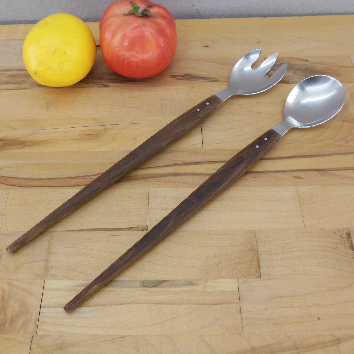 HEPE Denmark Stainless Teak 12.5" Salad Server Set Fork Spoon Vintage 