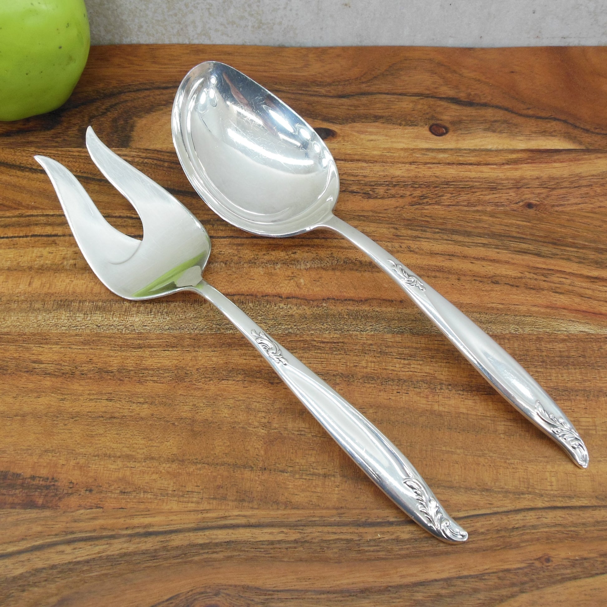 Holmes & Edwards Windsong Deep Silverplate Salad Serving Fork Spoon Set