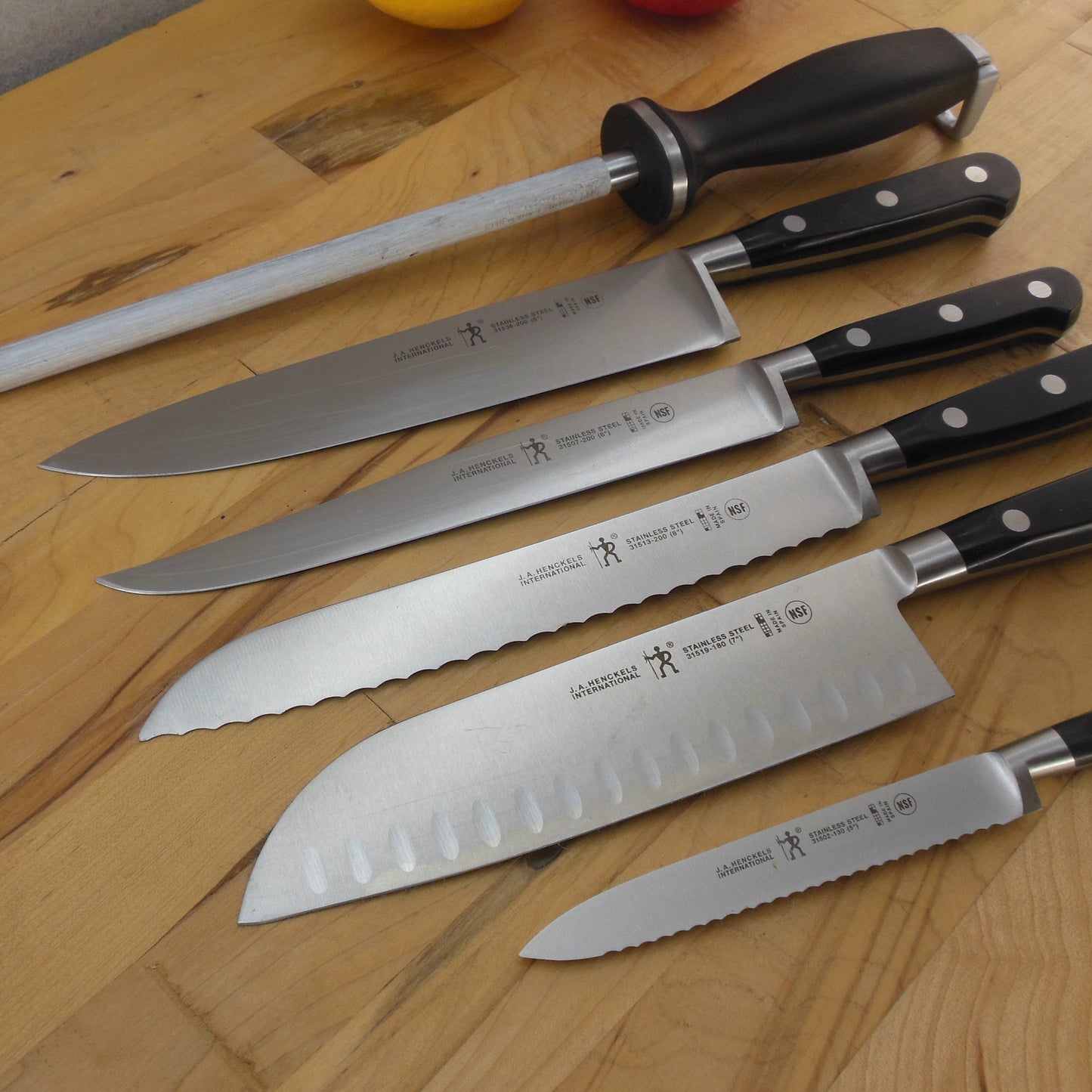 J.A. Henckels Spain 6 Set Stainless Kitchen Knives - Santoku Bread Utility Chef vintage