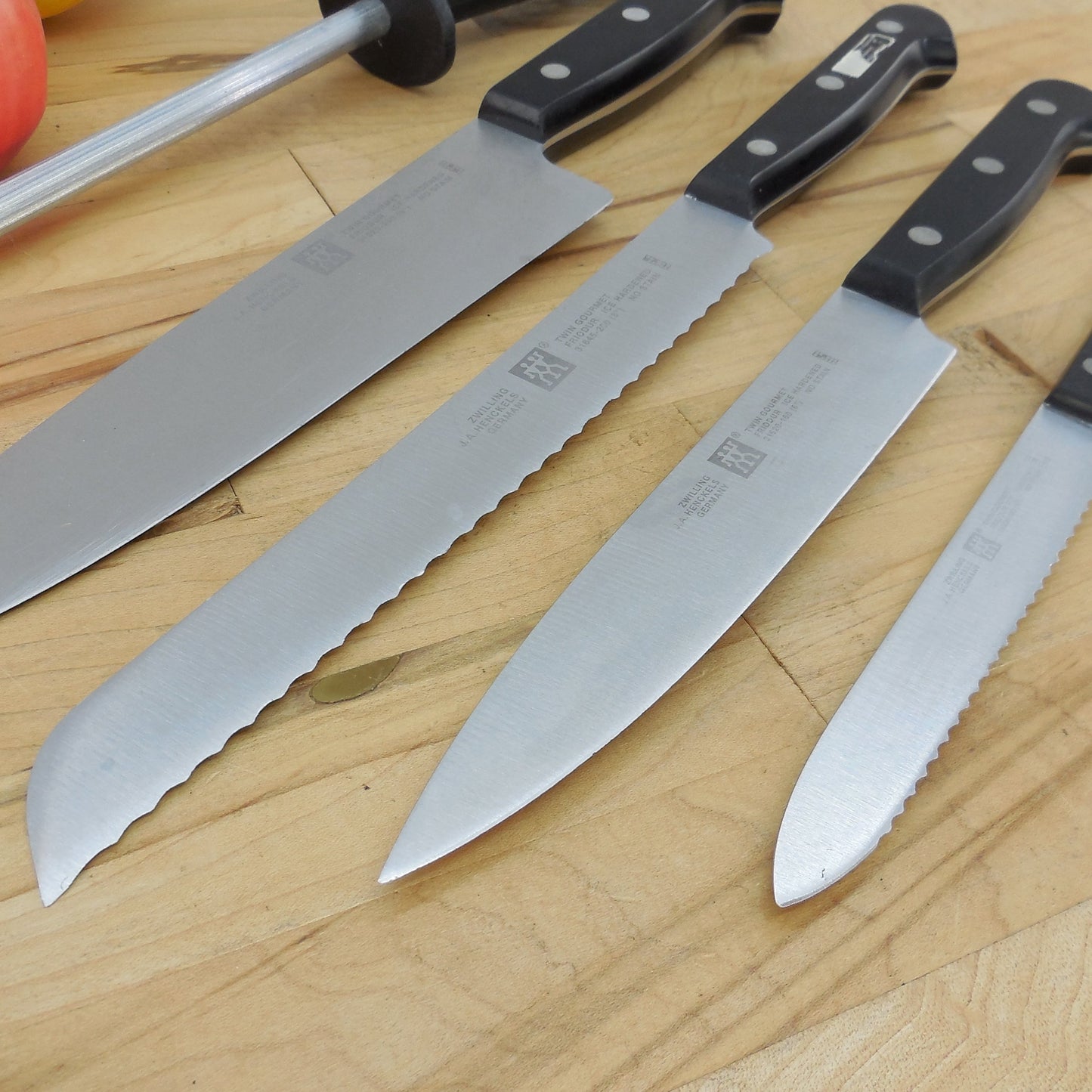 J. A. Henckels Germany Stainless 4 Knife Set & Hone Ice Hardened 316 Series Twin Gourmet