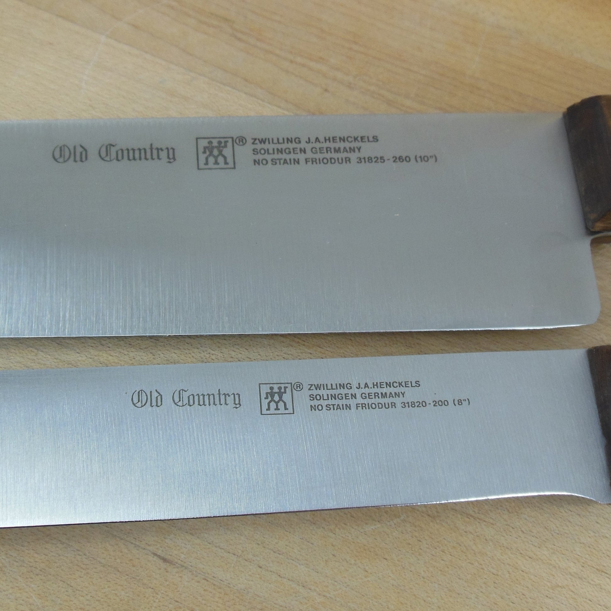 J.A. Henckels Old Country Stainless Chef & Slicing Knives Wood Handle 31852-200 31825-260