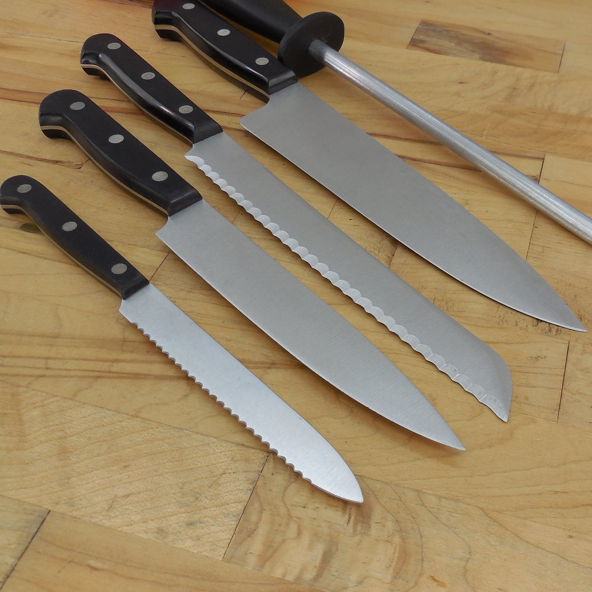 J. A. Henckels Germany Stainless 4 Knife Set & Hone Ice Hardened 316 Series Backsides
