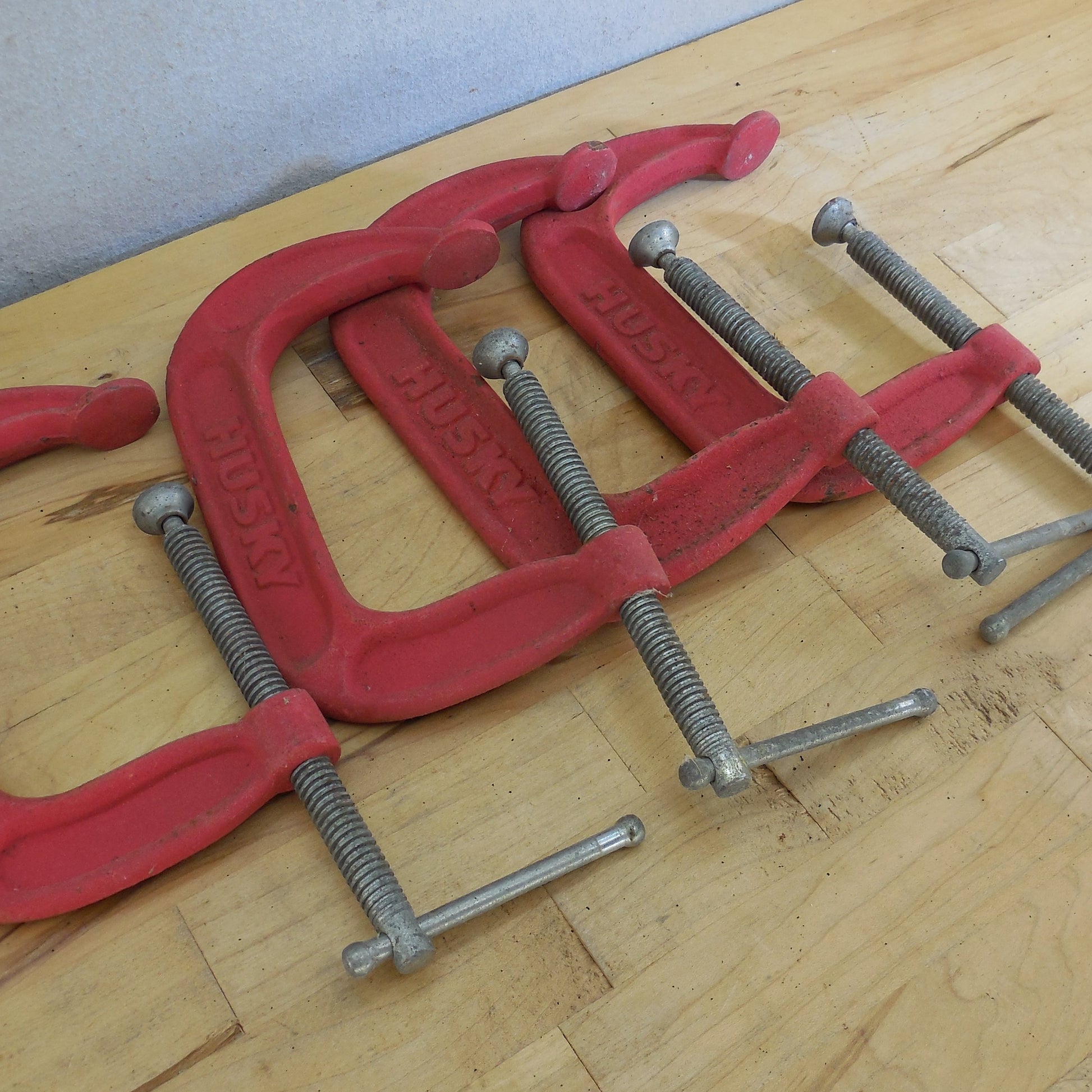 Husky 4 Lot Red C-clamps 4" Iron Steel Vintage