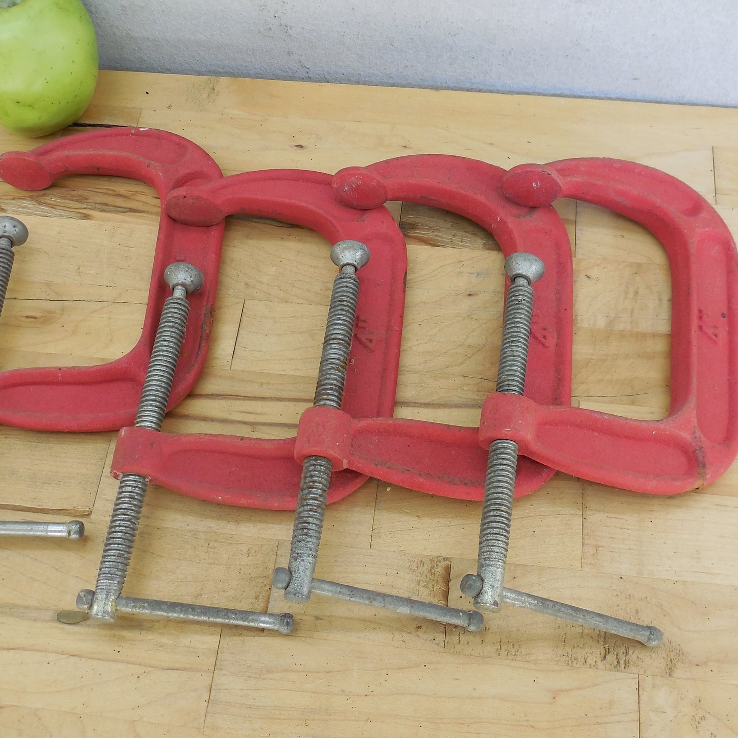 Husky 4 Lot Red C-clamps 4" Iron Steel Used