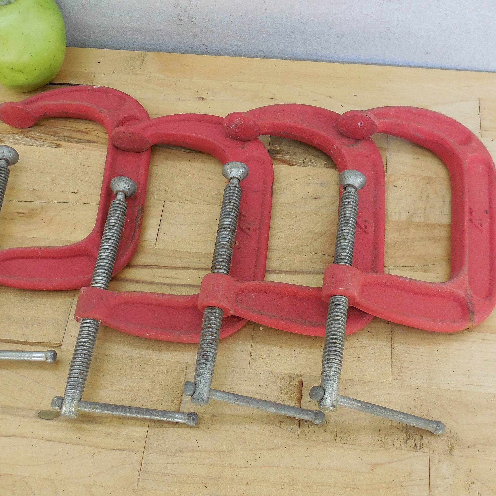 Husky 4 Lot Red C-clamps 4" Iron Steel Used