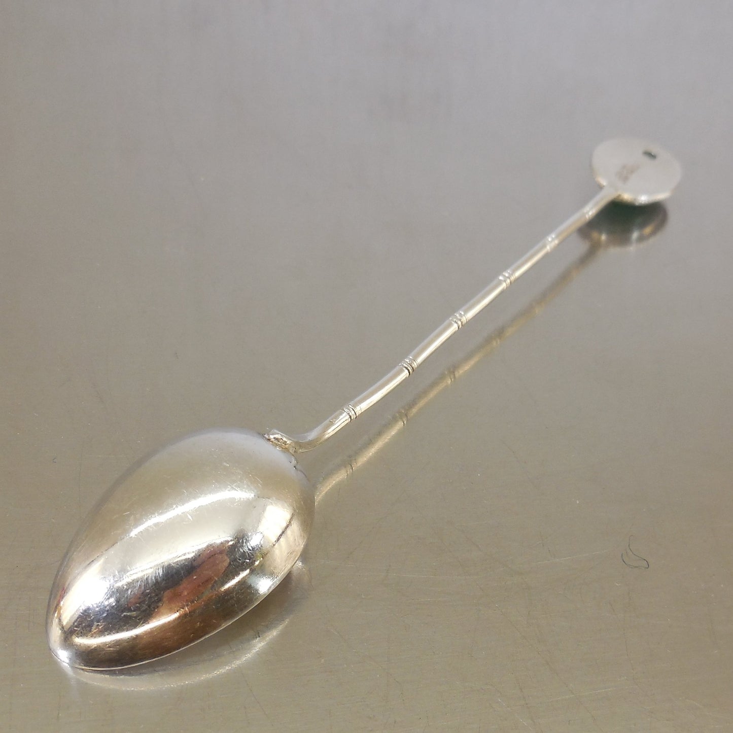 Chinese Sterling Silver Jade Cabochon Demitasse Spoon Bamboo 5" Used
