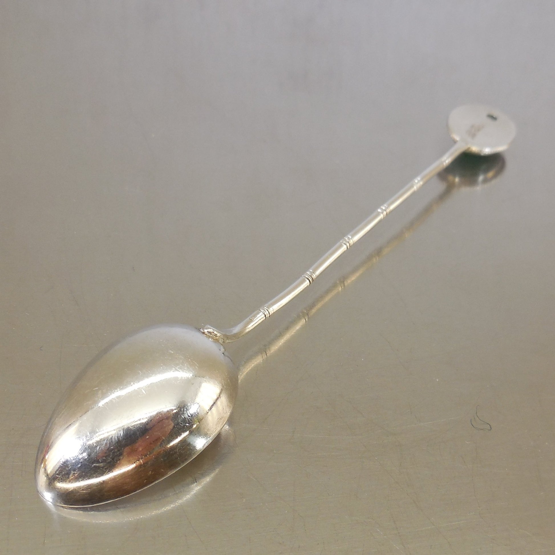 Chinese Sterling Silver Jade Cabochon Demitasse Spoon Bamboo 5" Used