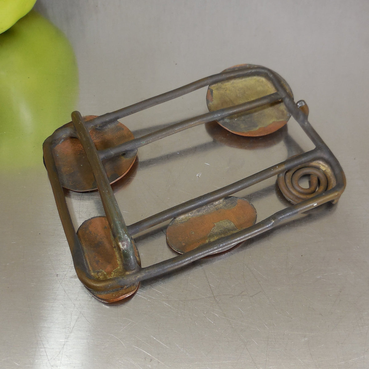 Unbranded Artisan 1970's Hippie Belt Buckle Abstract Brass & Copper Abstract