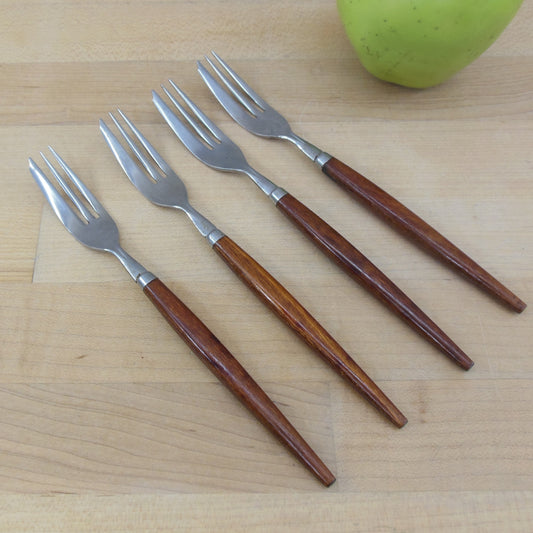 Unbranded Holland Stainless Teak Wood Handle Forks - Salad Dessert 4 Set Vintage