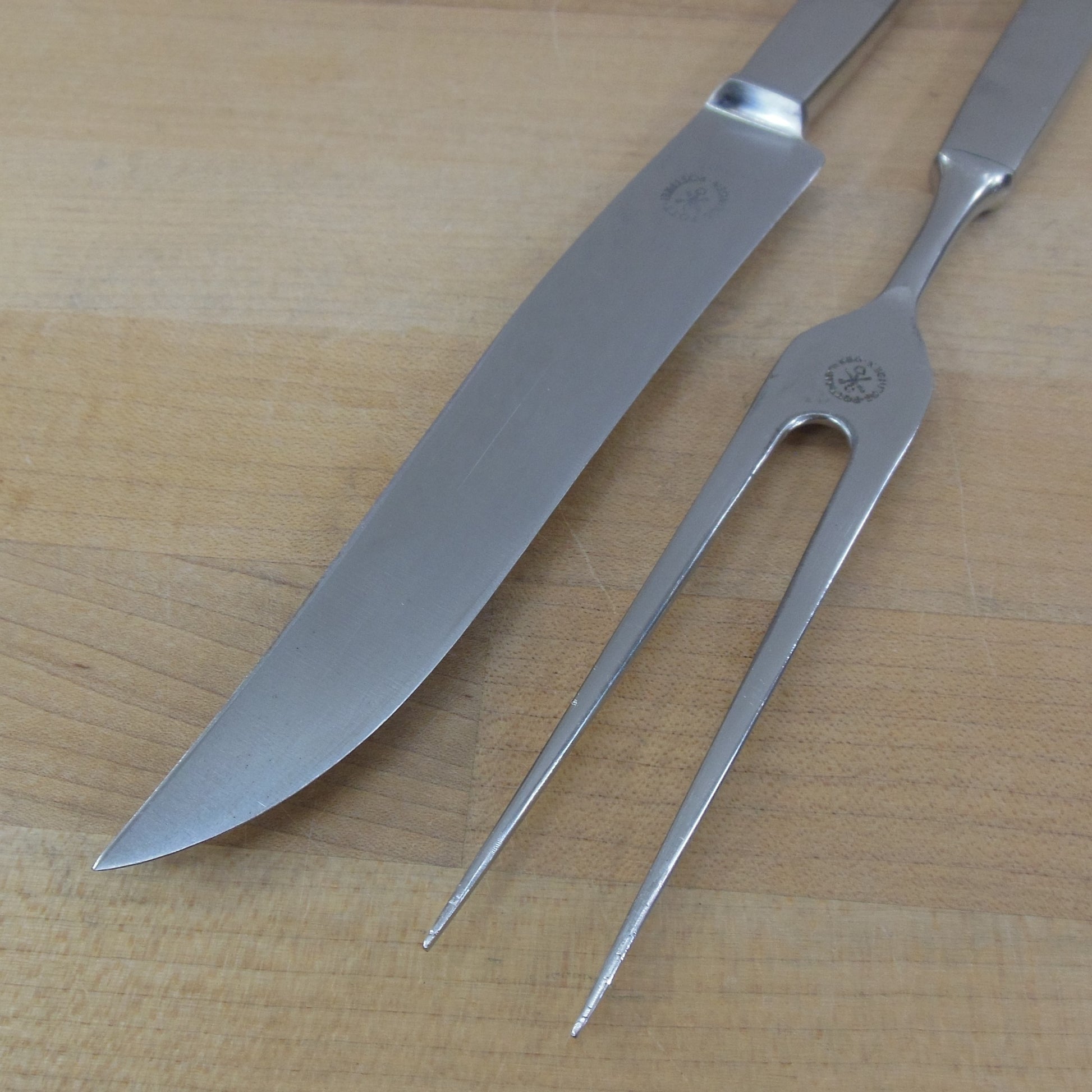 C. Hugo Pott Solingen Germany 2720 Stainless Carving Fork Knife Set Vintage MCM
