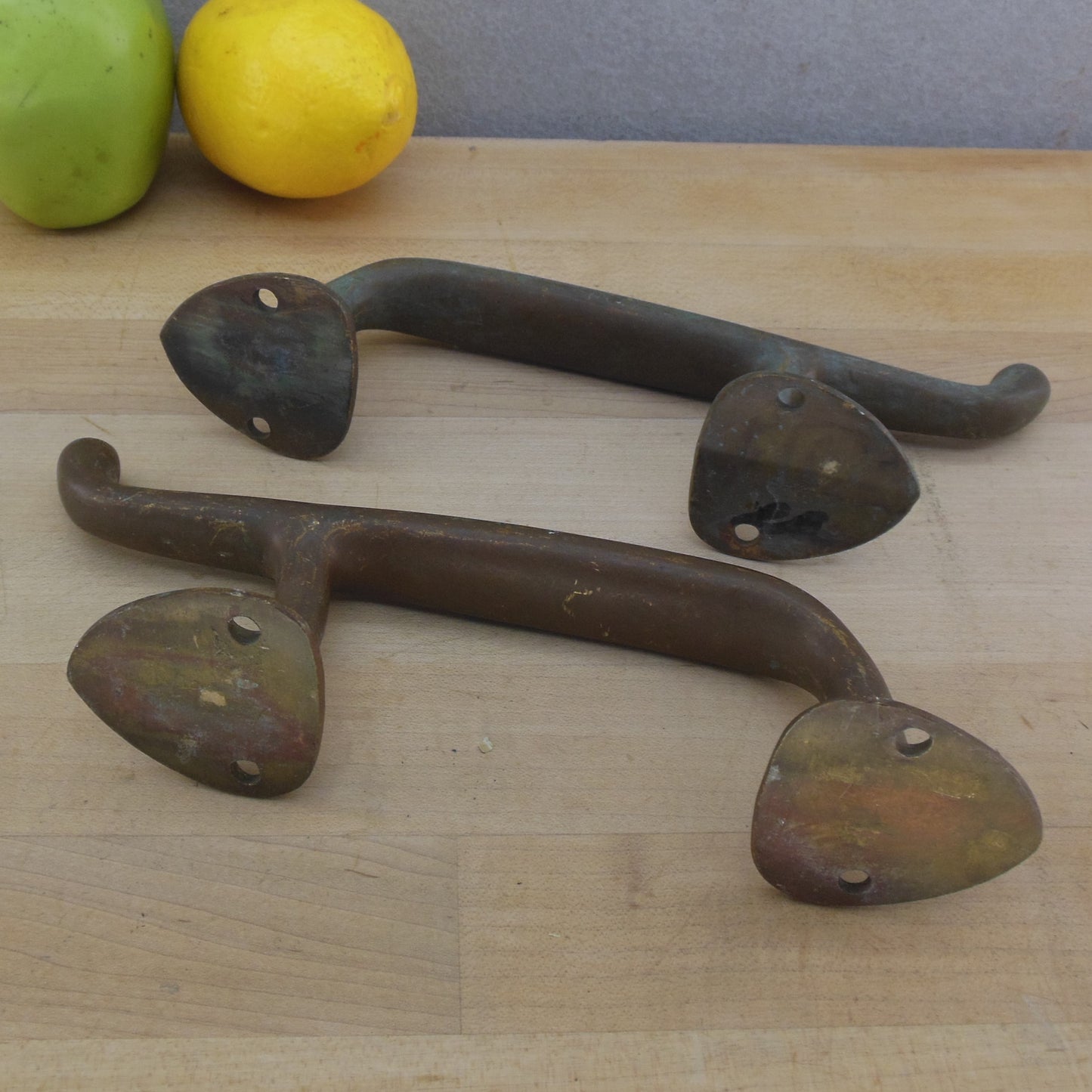 Antique Bronze/Brass Unbranded Pair Door Pull Handles Unrestored Patina 9" Reclaimed Salvage