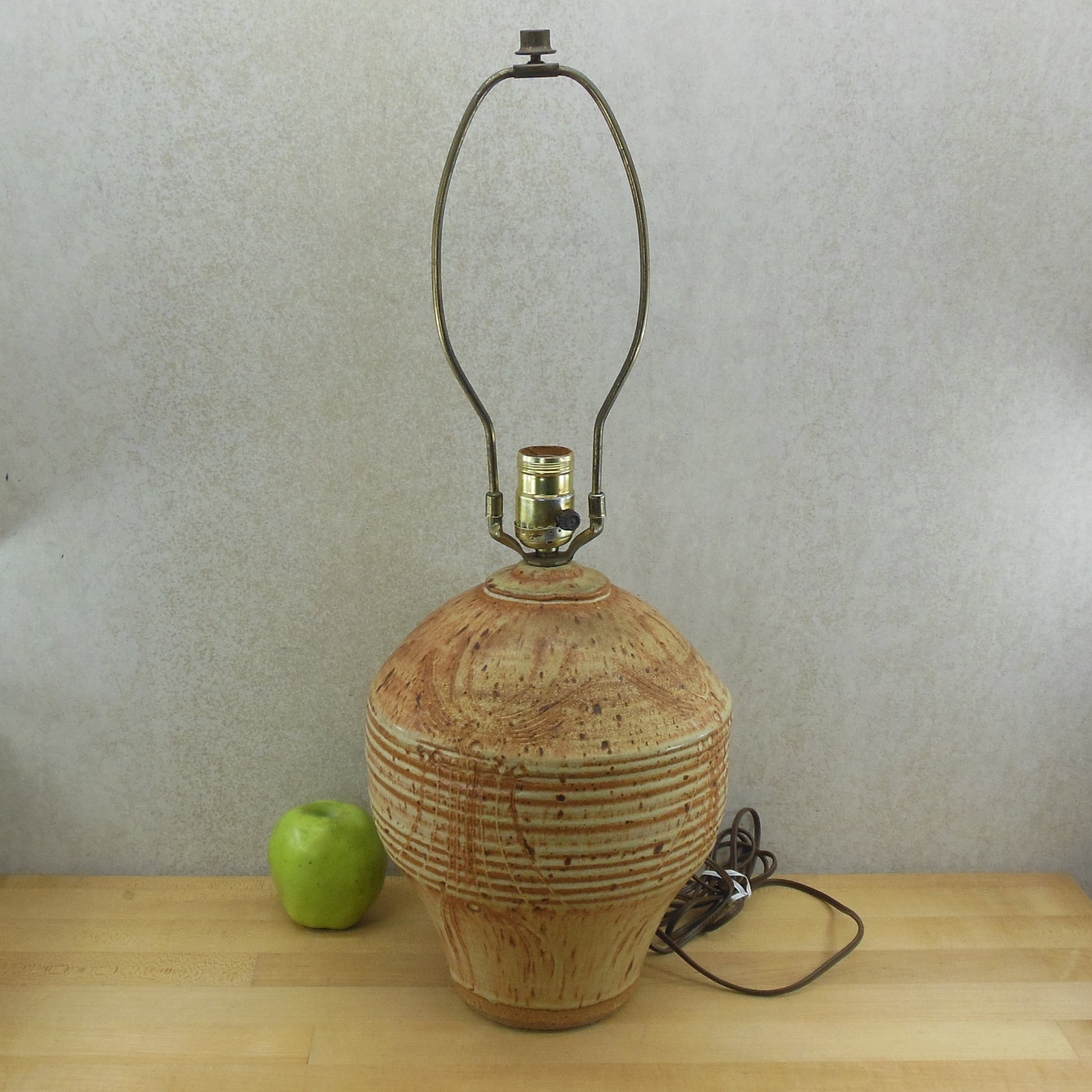 Hyalyn Brown Incised Stoneware Pottery Table Lamp Handmade