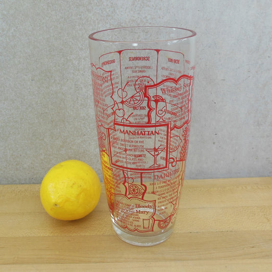 Irvinware USA Glass 1970's Red Recipes Cocktail Shaker - No Lid Vintage