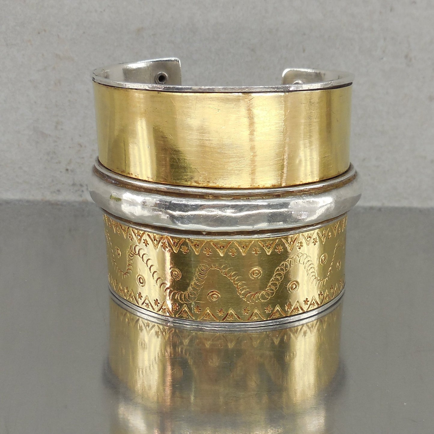 Unbranded India Sterling Silver Gold Wash Cuff Bracelet Wide 139 Grams