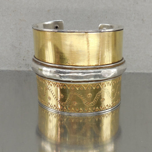 Unbranded India Sterling Silver Gold Wash Cuff Bracelet Wide 139 Grams