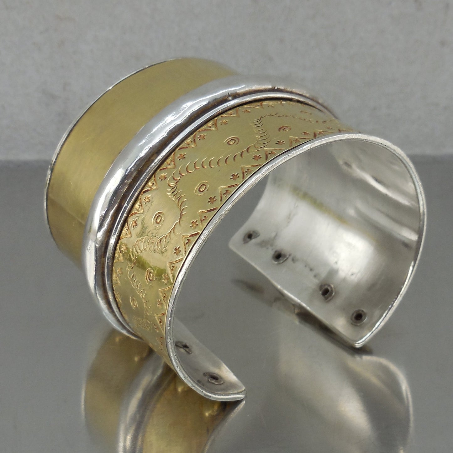 Unbranded India Sterling Silver Gold Wash Cuff Bracelet Wide 139 Grams