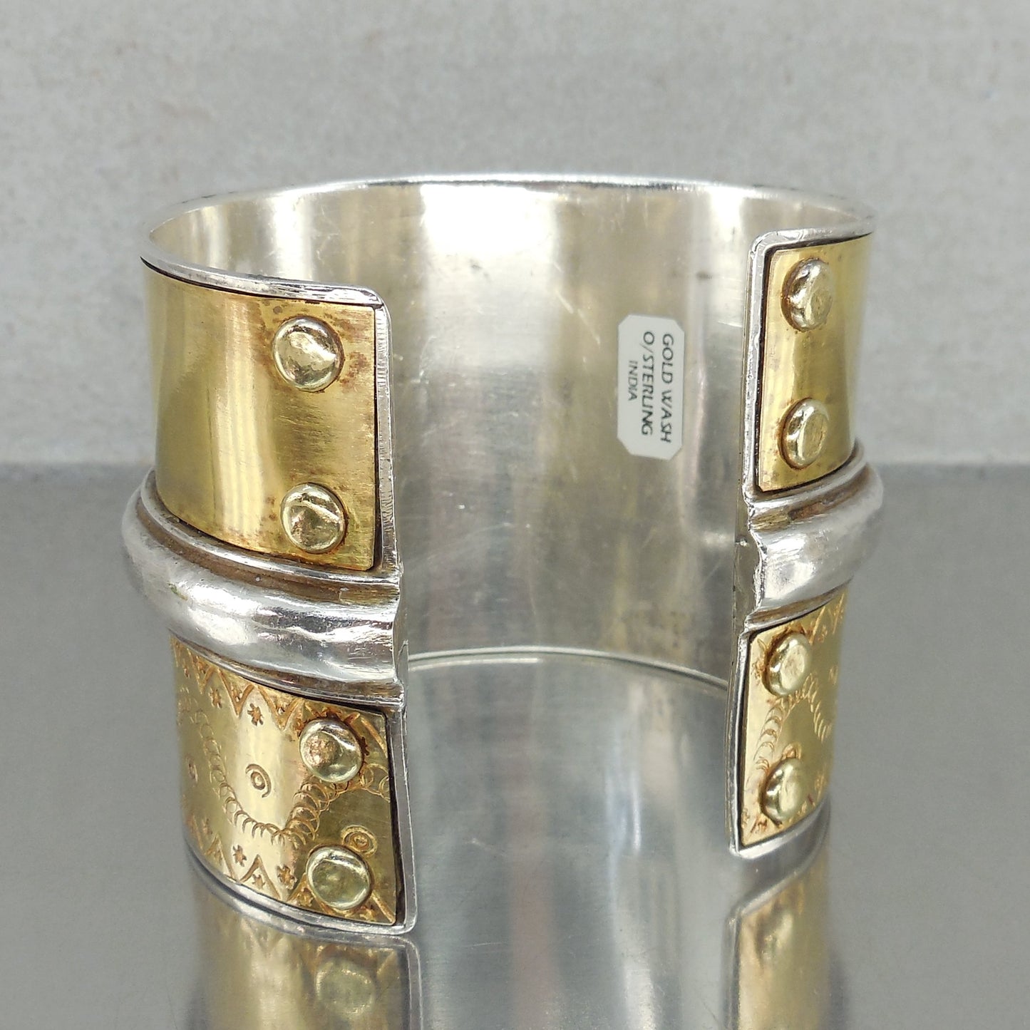 Unbranded India Sterling Silver Gold Wash Cuff Bracelet Wide 139 Grams