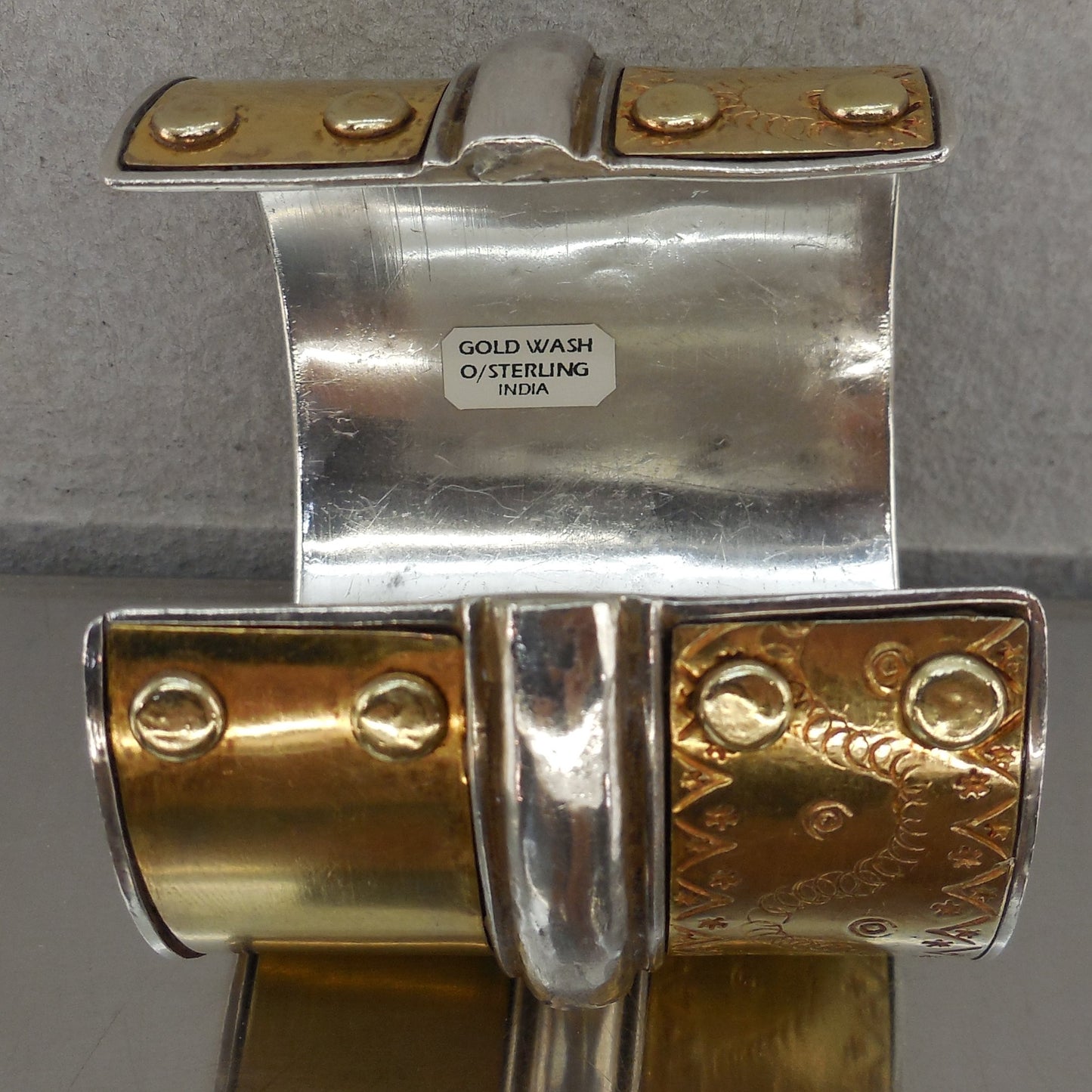 Unbranded India Sterling Silver Gold Wash Cuff Bracelet Wide 139 Grams