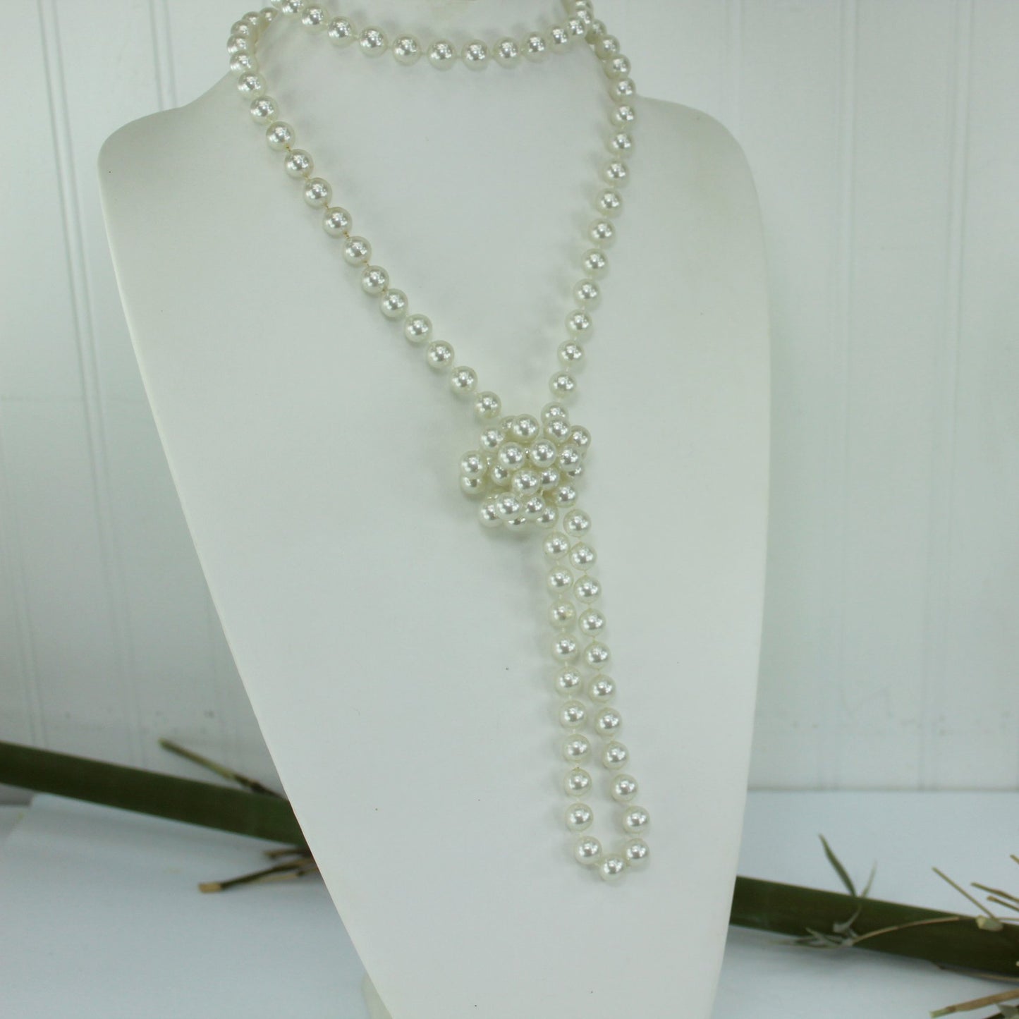 Lariat Rope Necklace Moonlight White Knotted 9mm Pearls 58" Length