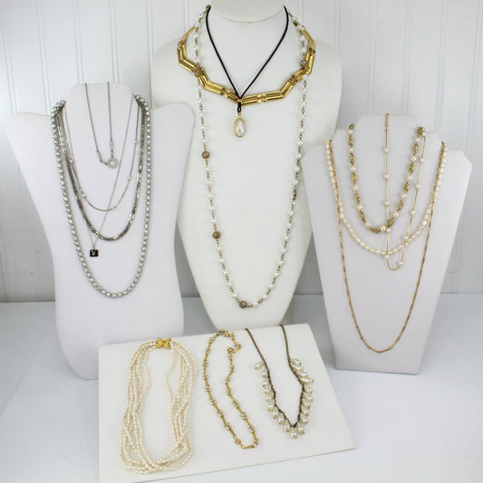 Lot Collection 15 Vintage Necklaces Pearls Bold Choker Multi Strand Unmarked