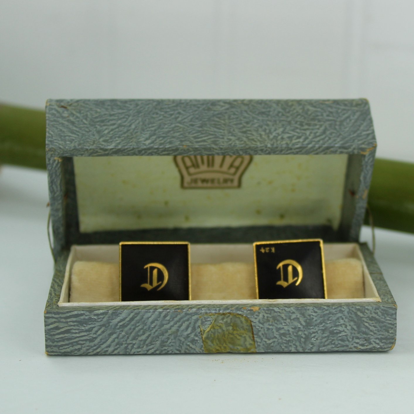 Amita Damascene Cuff Links 1960s Black 24K Original Box in view box