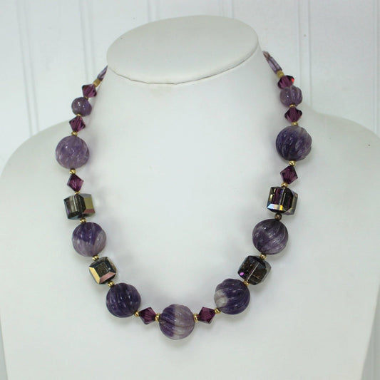 Brilliant Purple Bead Necklace Iridescent Cube Possible Brighton