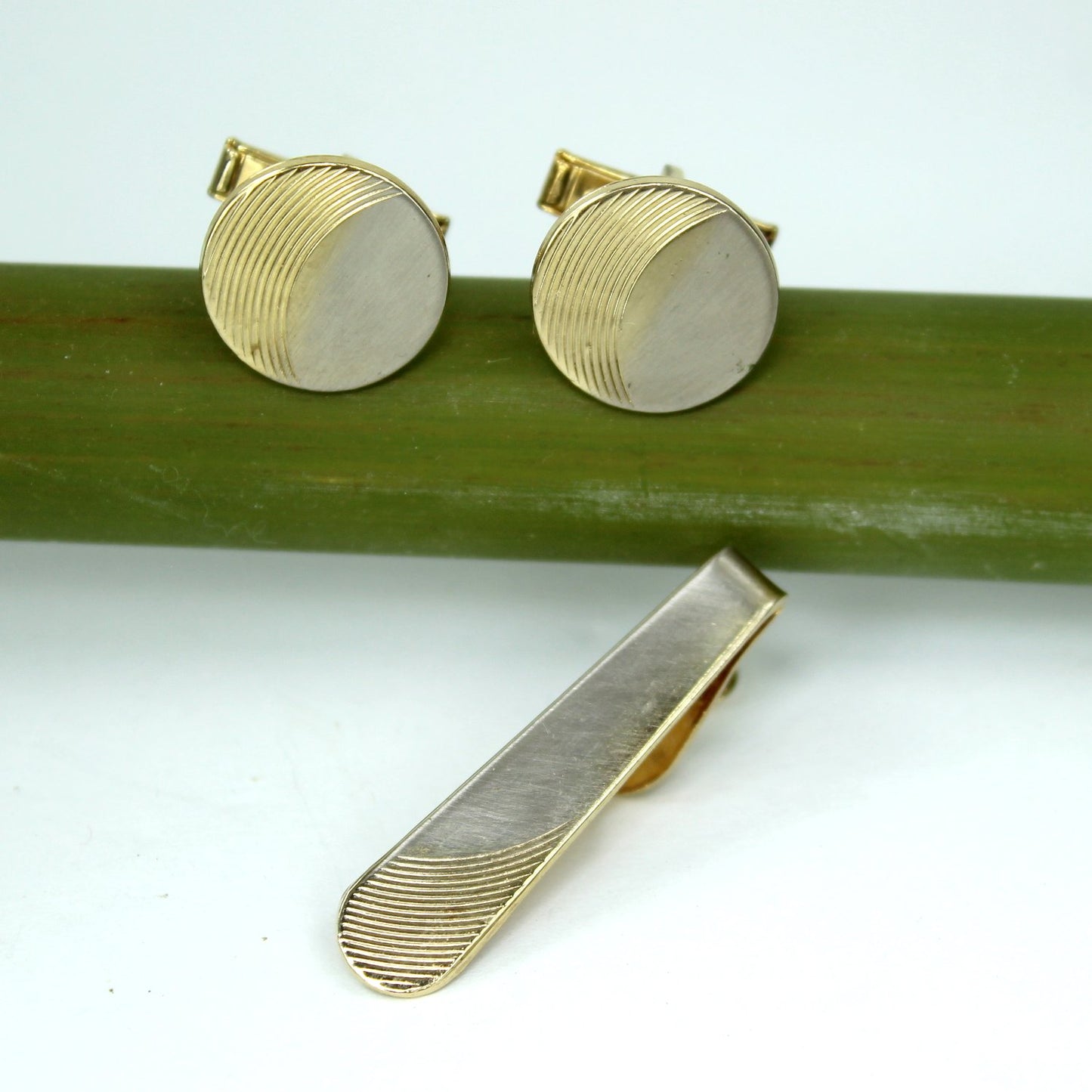 Stacy Sterling Tie Bar Cuff Links Set 1960s Original Box